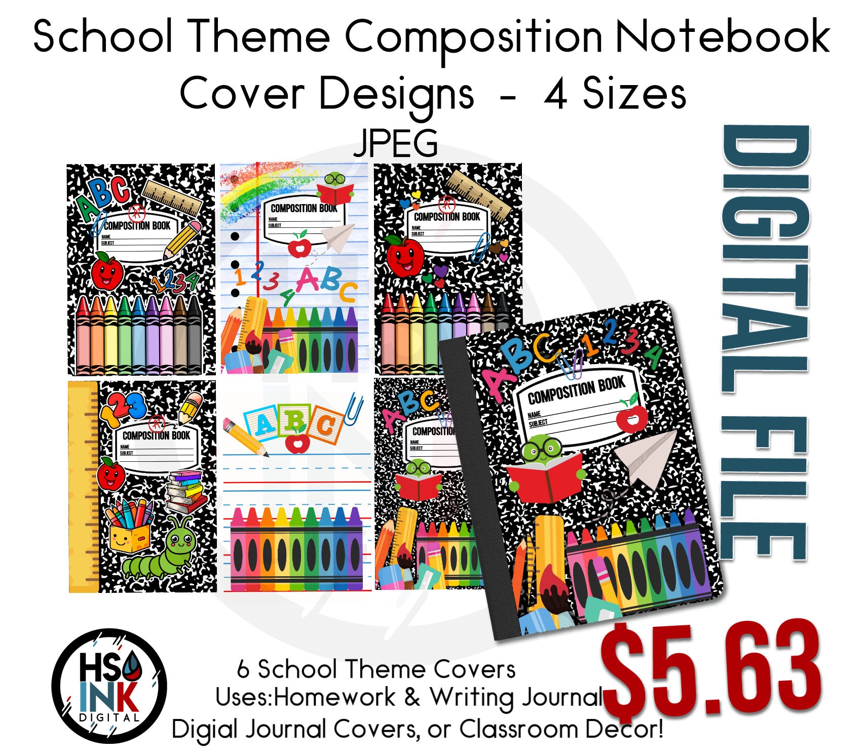 HSINK Digital Composition Notebook Covers-School Theme Vol 1 | DIGITAL ...