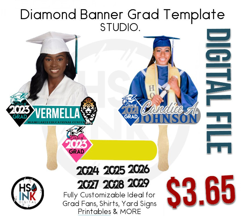 HS INK Digital Diamond Banner Grad Design Template for Fans and More