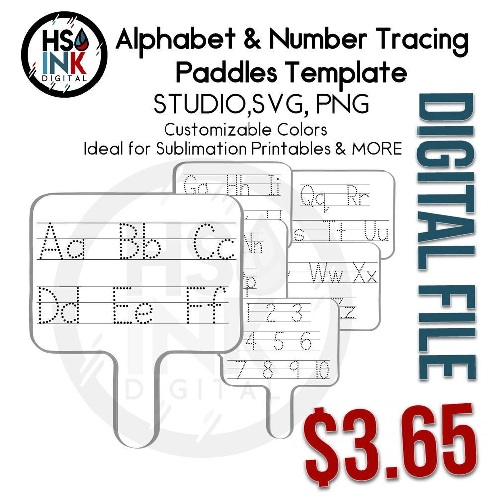 HS INK Digital Alphabet and Numbers Tracing Paddle Template