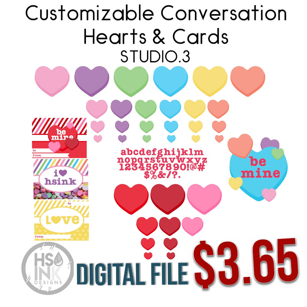 HS INK Digital Customizable DIY Conversation Hearts and Cards